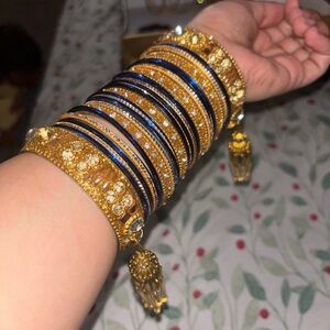 Gold and Blue Bangle Bracelet Set